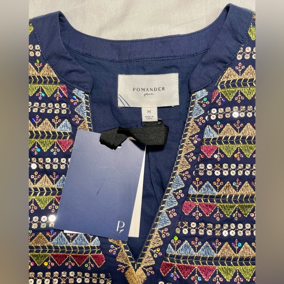 Pomander Place Embroidered Tiered Dress Navy Boho Peasant M NWT - Picture 4 of 9